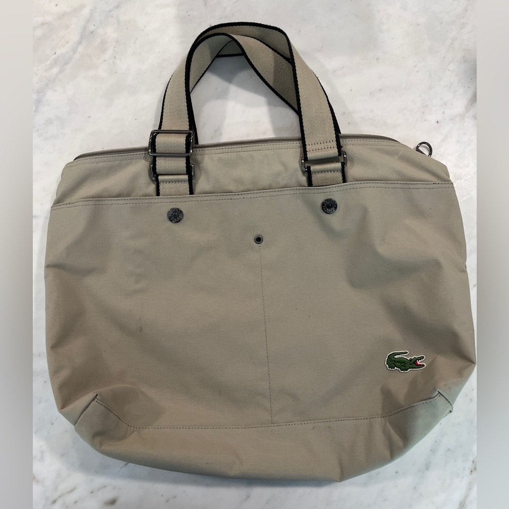 Lacoste multi use shoulder bag! Khaki canvas bag for travel, laptop etc!